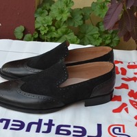 Crafted Leather Black Calf and Black Suede Wingtip Loafers Style Dress Shoes - Thumbnail 3