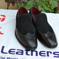 Crafted Leather Black Calf and Black Suede Wingtip Loafers Style Dress Shoes - Thumbnail 4