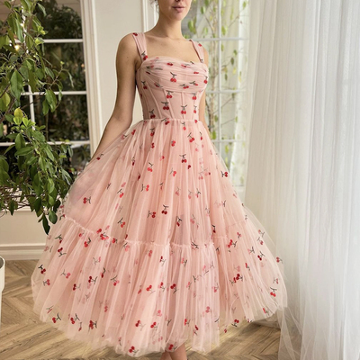 Pink tulle cherry short prom dress, beautiful a-line party dress