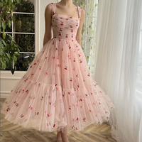 Pink Tulle Cherry Short Prom Dress, Beautiful A-Line Party Dress - Thumbnail 1