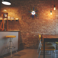 Medusa rainbow - contemporary multicolor wooden wall clock with sunburst shape, a piece of wall art - Thumbnail 1