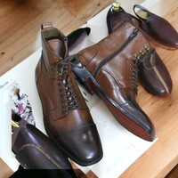 Men Side Zipper Ankle Boots Two Tone Burnish Toe Cap toe Dress Boots - Thumbnail 2
