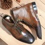 Men Side Zipper Ankle Boots Two Tone Burnish Toe Cap toe Dress Boots-3