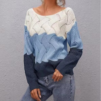 New sweater knitted hollow sweater striped color block casual knitted sweater sweater - Thumbnail 1
