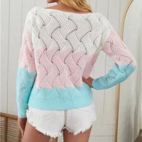 New sweater knitted hollow sweater striped color block casual knitted sweater sweater - Thumbnail 4