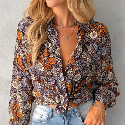 Elegant Elegant Floral Long Sleeved Shirt Top