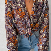 Elegant Elegant Floral Long Sleeved Shirt Top - Thumbnail 1