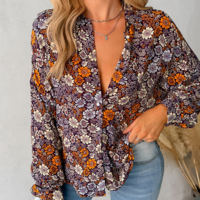 Elegant Elegant Floral Long Sleeved Shirt Top - Thumbnail 2