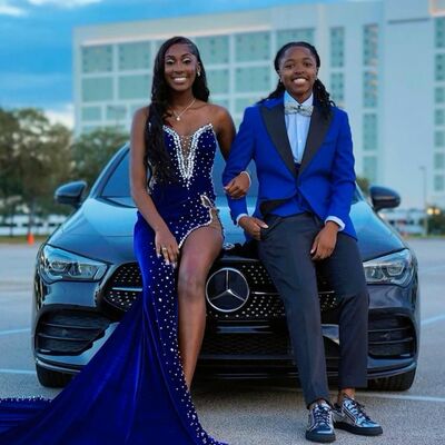 Royal blue mermaid beading crystals african girl prom dresses evening dress