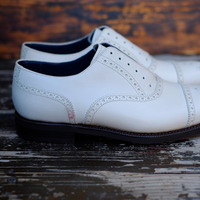 White Leather Oxfords Skin Handmade Formal Dress Shoes - Thumbnail 1