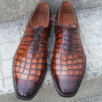 Crafted Leather Brown Black Crocodile Oxford Lace up Alligator Dress Shoes - Thumbnail 4