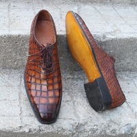 Crafted Leather Brown Black Crocodile Oxford Lace up Alligator Dress Shoes - Thumbnail 6