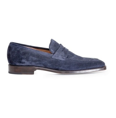 Handmade Navy Blue Suede Moccasins Loafer Shoes, Men Suede Shoes