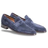 Handmade Navy Blue Suede Moccasins Loafer Shoes, Men Suede Shoes - Thumbnail 1