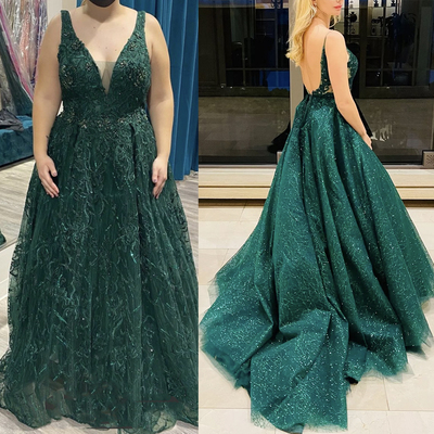 Sparkly green prom dresses backless v neck - Thumbnail 1