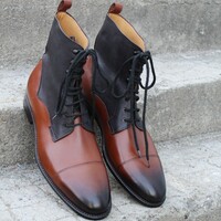 Crafted Leather Bespoke Men's Dress Shoes Brown Calf-Skin Leather Jumper Boots - Thumbnail 1