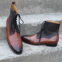 Crafted Leather Bespoke Men's Dress Shoes Brown Calf-Skin Leather Jumper Boots - Thumbnail 3