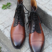 Crafted Leather Bespoke Men's Dress Shoes Brown Calf-Skin Leather Jumper Boots - Thumbnail 6