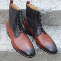 Crafted Leather Bespoke Men's Dress Shoes Brown Calf-Skin Leather Jumper Boots - Thumbnail 2