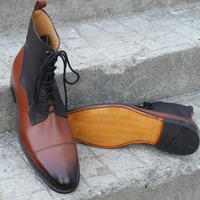 Crafted Leather Bespoke Men's Dress Shoes Brown Calf-Skin Leather Jumper Boots - Thumbnail 7