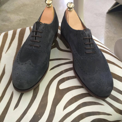 Blackish suede brogue lace up shoes handmade dress shoes