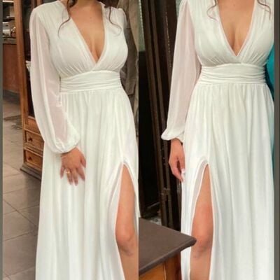 Simple chiffon beach boho wedding dress bridal gown