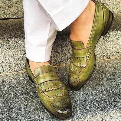 New color with tone fringe loafers slips on moccasin shoes handmade edition