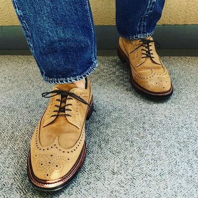 Decent Wear Men's Hand Stitch Camel Colour Genuine Suede Lace Up Shoes