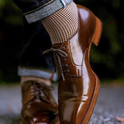 Customize men's brown leather lace up wedding shoes