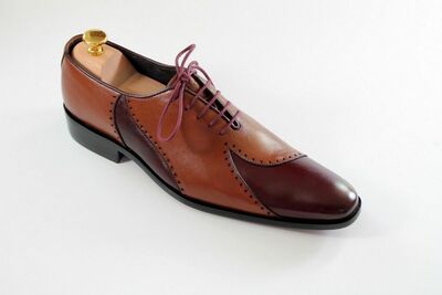 Handmade Men's Oxford Two tone Leather Shoes Brogue Toe Dress Lace Up Shoes