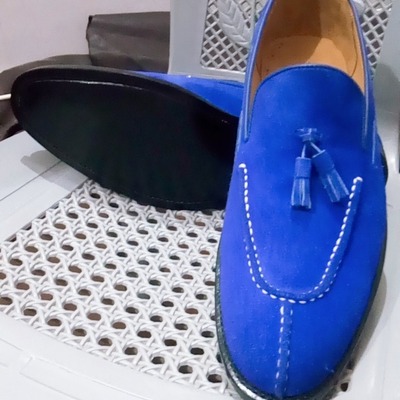 Split toe blue suede tassel loafers shoes for men