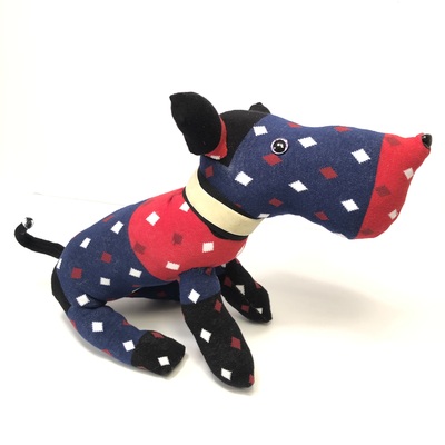 Sock dog - red blue and black diamonds 
