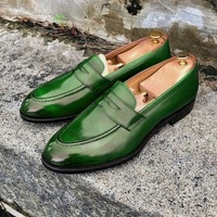 Men's Green Handmade Oxfords Style Penny Loafers Shoes - Thumbnail 1