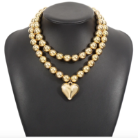 *Free Shipping*SILVER HEART PENDANT BEAD CHAIN NECKLACE  - Thumbnail 1