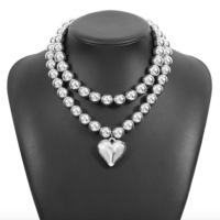 *Free Shipping*SILVER HEART PENDANT BEAD CHAIN NECKLACE  - Thumbnail 2