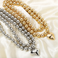 *Free Shipping*SILVER HEART PENDANT BEAD CHAIN NECKLACE  - Thumbnail 3