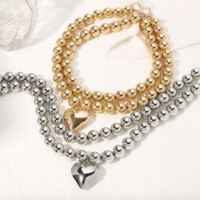 *Free Shipping*SILVER HEART PENDANT BEAD CHAIN NECKLACE  - Thumbnail 4