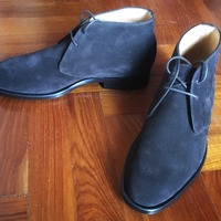 Navy Blue Handmade Chukka Lace Up Boot - Thumbnail 1