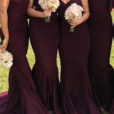 Burgundy bridesmaid dresses mermaid spaghetti straps