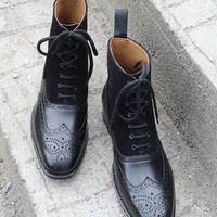 Crafted Leather Handmade Black Calf and Black Dress Shoes Men Classic Ankle High Lace up Wingtip Boot - Thumbnail 5