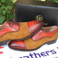 Crafted Leather Handmade Brown Leather and Suede Oxford Lace up Dress Shoes For Men - Thumbnail 1