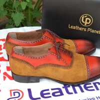 Crafted Leather Handmade Brown Leather and Suede Oxford Lace up Dress Shoes For Men - Thumbnail 2