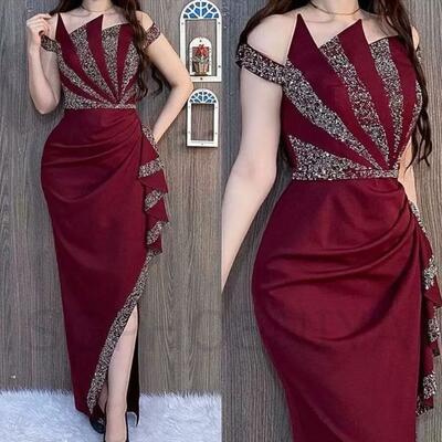 Sexy burgundy arabic beading evening dresses for women party  - Thumbnail 1