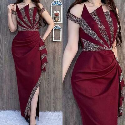 Sexy Burgundy Arabic Beading Evening Dresses For Women Party 