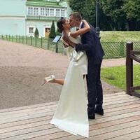 Simple Satin Little Mini Wedding Dress With Detachable Train Big Bow  - Thumbnail 1