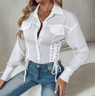 Solid Color Women'S Clothing Design Slim White Shirt