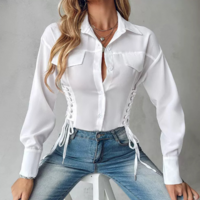 Solid Color Women'S Clothing Design Slim White Shirt - Thumbnail 2