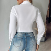 Solid Color Women'S Clothing Design Slim White Shirt - Thumbnail 3