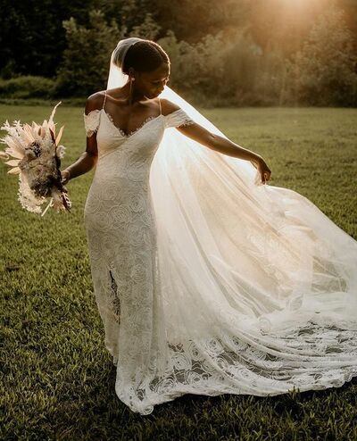 Sheath Off the Shoulder Lace Boho Wedding Dresses,1759