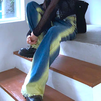 90S WASHED GRADIENT WIDE LEG DENIM JEANS - Thumbnail 4